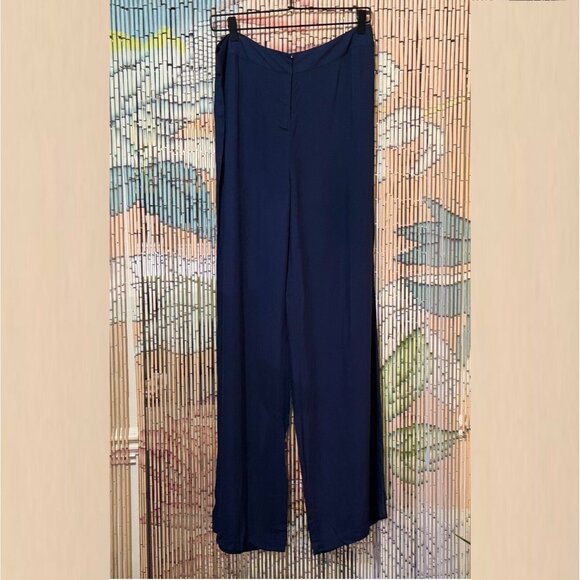 KZ by Karen Zambos 100% Viscose Fly Front Wide Leg Trouser, Navy, Regular 10 - Picture 1 of 11